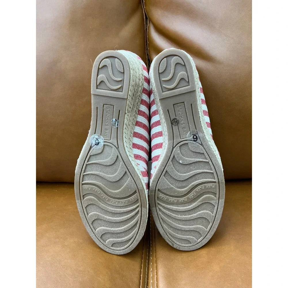 St. John's Bay Botanic Espadrille Wedge Womens 6 Red New Striped Memory Foam